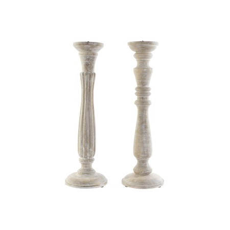 Candélabre circulaire DKD Home Decor Métal Blanc Bois de manguier (16.5 x 16.5 x 54 cm) (2 pcs)