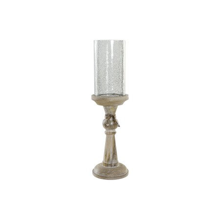 Candélabre circulaire avec support DKD Home Decor Verre Marron Transparent Bois de manguier (14 x 14 x 50 cm)