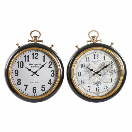 Horloge Murale DKD Home Decor Blanc Noir Métal Bois MDF (2 pcs) (42 x 6 x 51 cm)