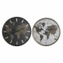 Horloge Murale DKD Home Decor Noir Marron Fer Bois MDF Mappemonde (2 pcs) (75 x 4 x 75 cm)