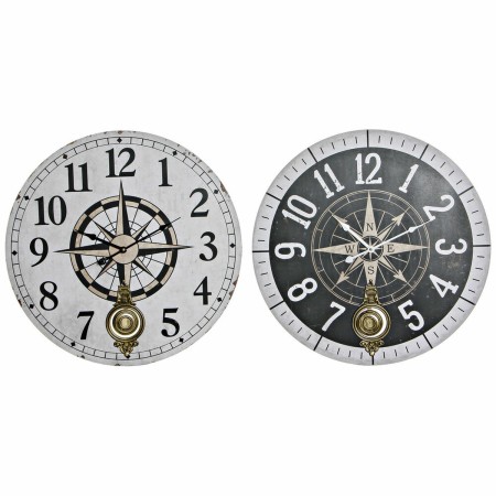 Horloge Murale DKD Home Decor Blanc Noir Métal Bois MDF Boussole (2 pcs) (58 x 4 x 58 cm)