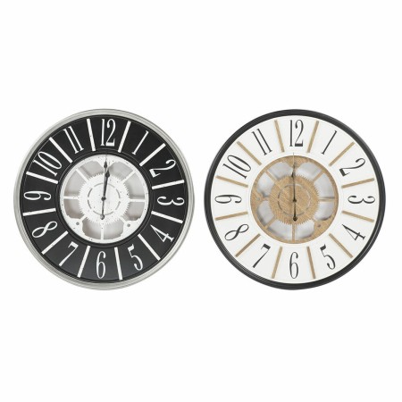 Horloge Murale DKD Home Decor Blanc Marron Noir Fer Bois MDF (2 pcs) (60 x 5 x 60 cm)