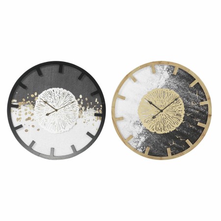 Horloge Murale DKD Home Decor Noir Fer Doré Argenté Bois MDF (2 pcs) (60 x 4.5 x 60 cm)