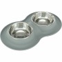 Comedero para Perro Trixie Gris Acero Inoxidable Ø 16 cm Doble 2 × 0,4 L 40 × 5 × 23 cm (2 Unidades)