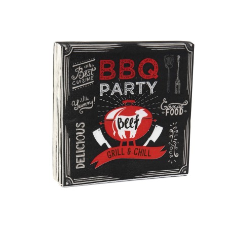 Serviette en papier DKD Home Decor BBQ Party Noir Rouge (20 pcs)