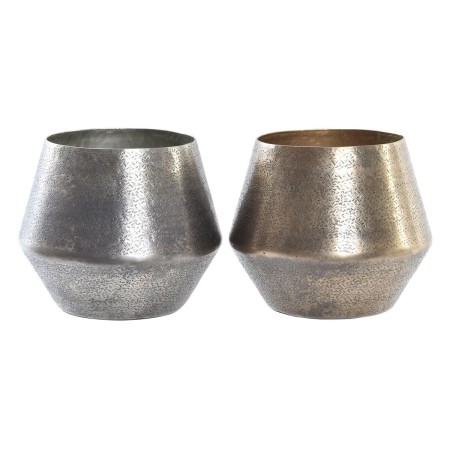 Cache-pot DKD Home Decor Argenté Doré Aluminium (20 x 20 x 17 cm) (2 Unités)