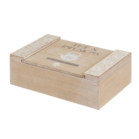 Caja para Infusiones Blanco Natural Madera MDF 24 x 16 x 7,5 cm