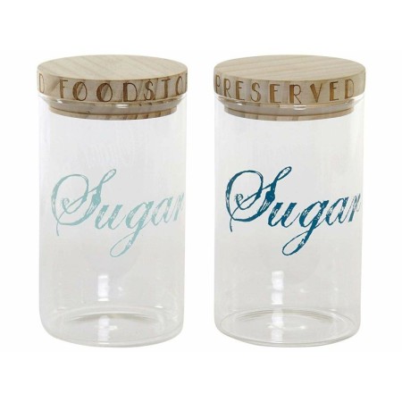 Boîte DKD Home Decor Sugar Transparent Turquoise Menthe Acacia Verre Borosilicaté (2 Unités)