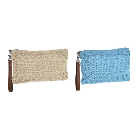 Trousse de toilette DKD Home Decor Coton PU Beige Bleu (32 x 5 x 20 cm) (2 Unités)