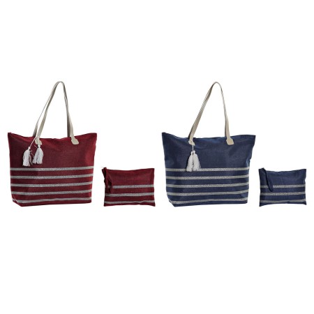 Sac de plage DKD Home Decor Rouge Argenté Polyester Blue marine Paillettes EVA (52 x 14 x 38 cm) (2 Unités)