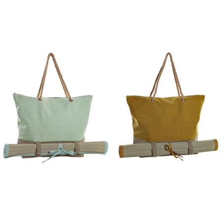 Sac de plage DKD Home Decor Naturel Polyester Coton Vert Moutarde (51 x 14 x 39 cm) (2 Unités)