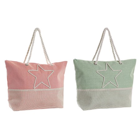 Sac de plage DKD Home Decor Beige Polyester Coton Corail Menthe (52 x 14 x 38 cm) (2 Unités)