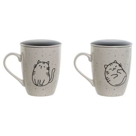 Taza con Filtro para Infusiones Home ESPRIT Blanco Negro 340 ml (2 Unidades)