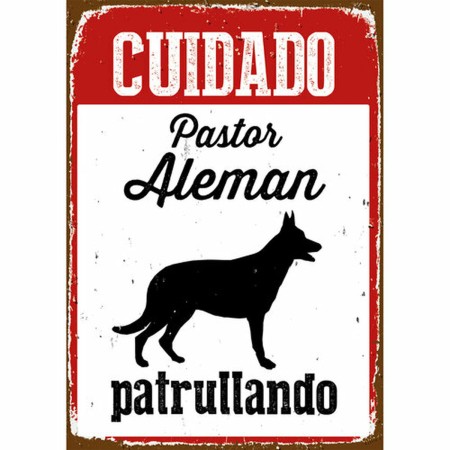 Plaque Magnet & Steel Cuidado Pastor Alemán Patrullando 14,8 x 21 cm