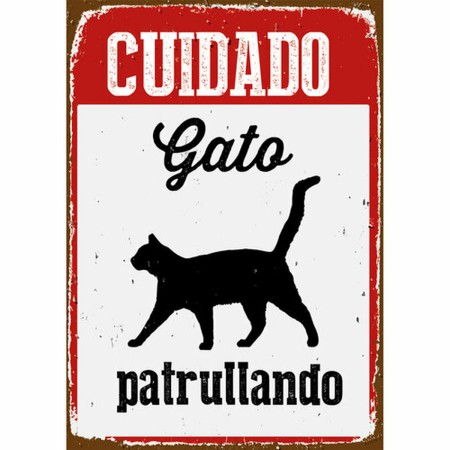 Plaque Magnet & Steel ["Cuidado Gato Patrullando"] 14,8 x 21 cm