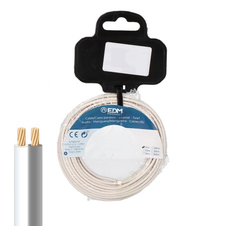 Cable paralelo EDM 28743 Blanco/Gris 2 x 0,75 mm 5 m Carrete Audio