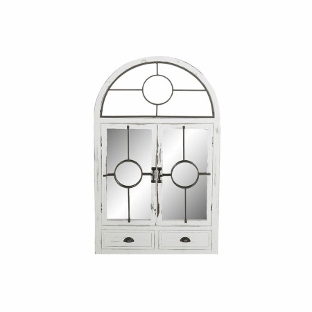 Miroir mural DKD Home Decor Miroir Noir Métal Bois Fenêtres Blanc (56 x 3 x 92 cm)