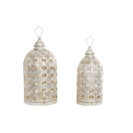 Cage DKD Home Decor Finition vieillie Doré Métal Blanc (27,5 x 27,5 x 52 cm) (2 pcs)