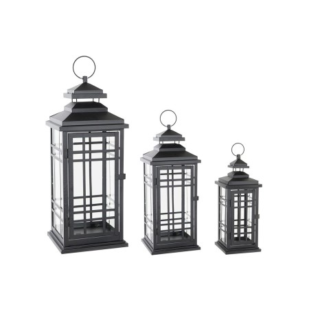 Lanternes DKD Home Decor Verre Noir Métal (24 x 24 x 60 cm)