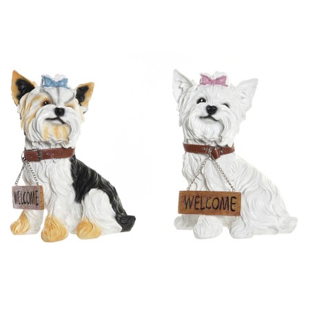 Figure décorative de jardin DKD Home Decor Blanc Noir Résine Chien (2 Unités) (22,5 x 15,5 x 30 cm)