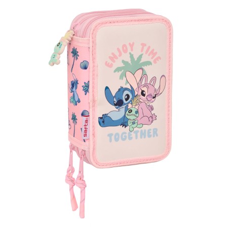 Estuche Escolar con Accesorios Lilo & Stitch Beach Rosa 12,5 x 19,5 x 5,5 cm 37 Piezas