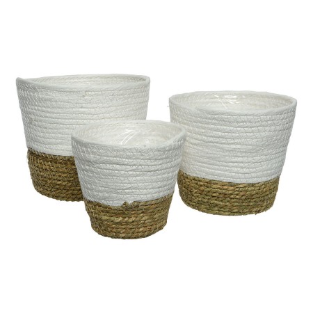 Set de pots de fleurs EDM 875984 Blanc Marron Corde (3 Pièces)