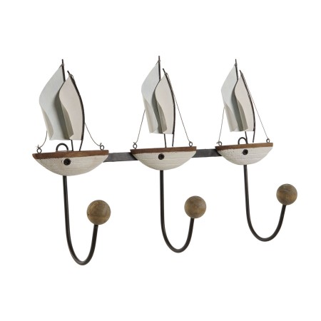 Perchero de Pared Home ESPRIT Blanco Metal Madera de Paulonia Veleros 39 x 10 x 26,5 cm