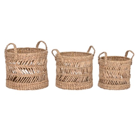 Juego de Cestas Home ESPRIT Natural Metal Fibra natural (3 Piezas)