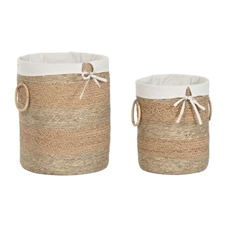 Juego de Cestas Home ESPRIT Crema Natural Hierba marina Tropical (2 Piezas)
