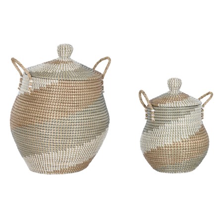 Juego de Cestas Home ESPRIT Naranja Natural Hierba marina Tropical (2 Piezas)