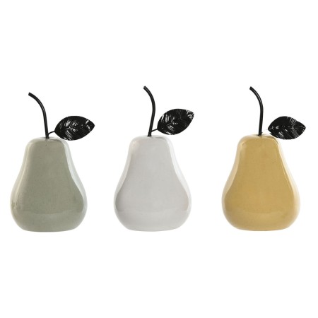 Figura Decorativa Home ESPRIT Blanco Verde Mostaza Moderno Pera 11 x 11 x 19 cm (3 Unidades)