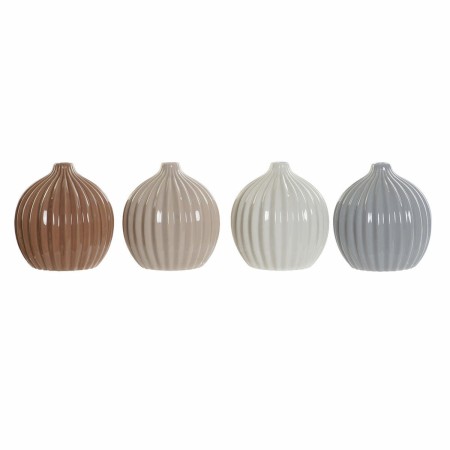 Vase DKD Home Decor Porcelaine Gris Beige Rose Blanc (11,6 x 11,6 x 12,3 cm) (4 Unités)