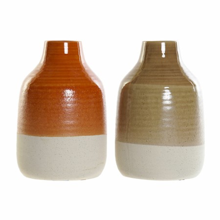 Vase DKD Home Decor Marron Porcelaine Orange (2 Unités) (17 x 17 x 27 cm)