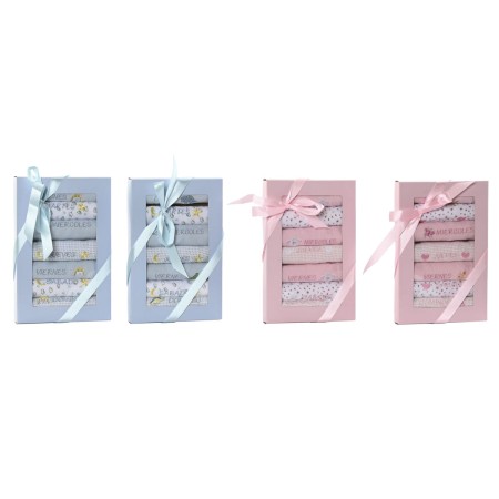Ensemble de Bavoirs Home ESPRIT Bleu Rose Coton 19 x 29 x 3 cm (4 Unités)