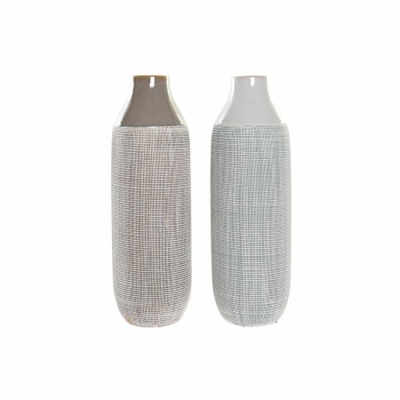 Vase DKD Home Decor Blanc Marron Bicolore Grès (16,7 x 16,7 x 51,5 cm) (2 Unités)