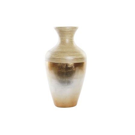 Vase DKD Home Decor Naturel Argenté Doré Nacre noire Bambou Tropical Feuille d'une plante (21 x 21 x 40 cm)