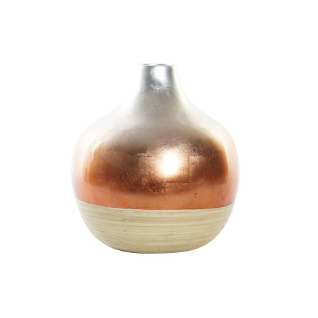 Vase DKD Home Decor Naturel Argenté Orange Nacre noire Bambou Tropical Feuille d'une plante (26 x 26 x 28 cm)