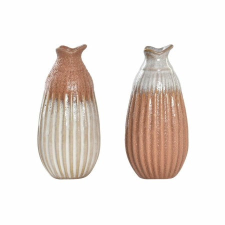 Vase DKD Home Decor Corail Céramique Terre cuite Crème (2 Unités) (8 x 8 x 17 cm)