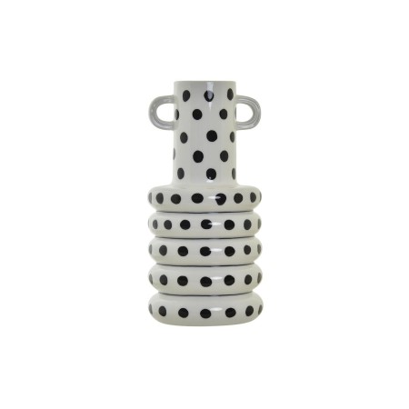 Vase DKD Home Decor Porcelaine Noir Blanc Pois (13 x 13 x 27 cm)