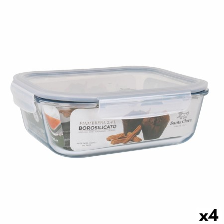 Fiambrera Hermética Santa Clara Transparente Rectangular 2,4 L (4 Unidades)