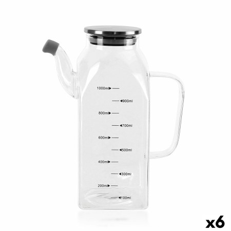 Aceitera La Mediterránea Transparente Plateado Metal Vidrio de Borosilicato 1 L (6 Unidades)