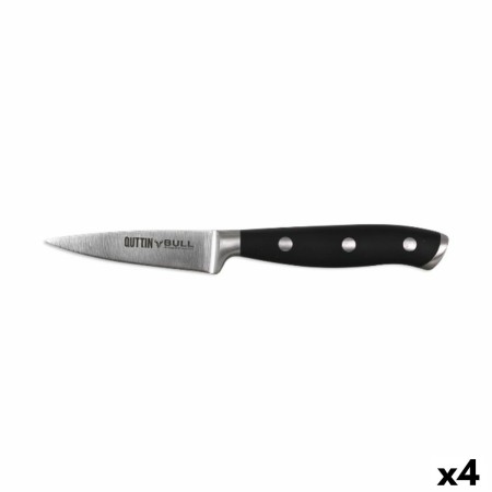 Cuchillo Pelador Quttin Bull Negro Plateado Acero Inoxidable 9 cm (4 Unidades)