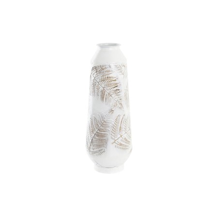 Vase DKD Home Decor Doré Métal Blanc Tropical Feuille d'une plante (18 x 18 x 50 cm)