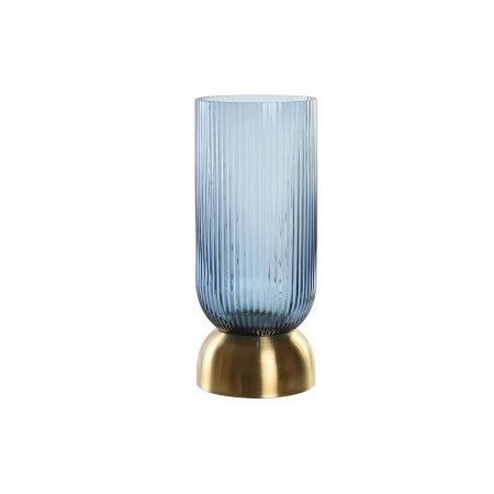 Vase DKD Home Decor Verre Bleu Doré Métal (12 x 12 x 28 cm)