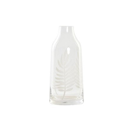 Vase DKD Home Decor Verre Transparent Blanc Tropical Feuille d'une plante (9 x 9 x 20 cm)