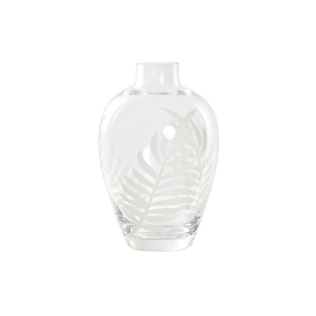 Vase DKD Home Decor Verre Transparent Blanc Tropical Feuille d'une plante (10 x 10 x 15 cm)