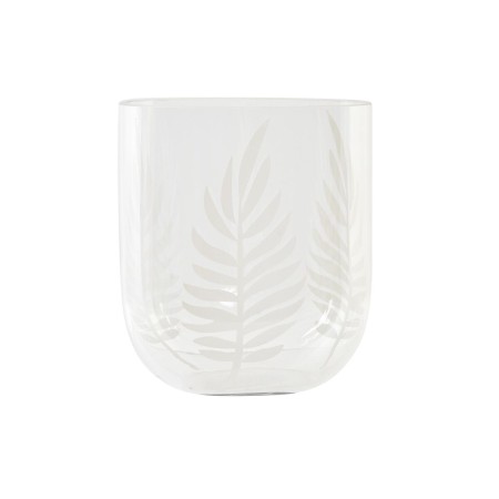 Vase DKD Home Decor Verre Transparent Blanc Tropical Feuille d'une plante (12 x 12 x 14 cm)