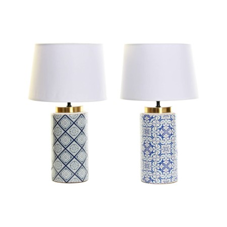 Lampe de bureau DKD Home Decor Mosaïque Bleu Doré Polyester Blanc Grès 220 V 50 W Arabe (28 x 28 x 49 cm) (2 Unités)