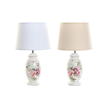 Lampe de bureau DKD Home Decor Beige Blanc Multicouleur Fleurs 220 V 50 W Shabby Chic (25 x 25 x 43 cm) (2 Unités)