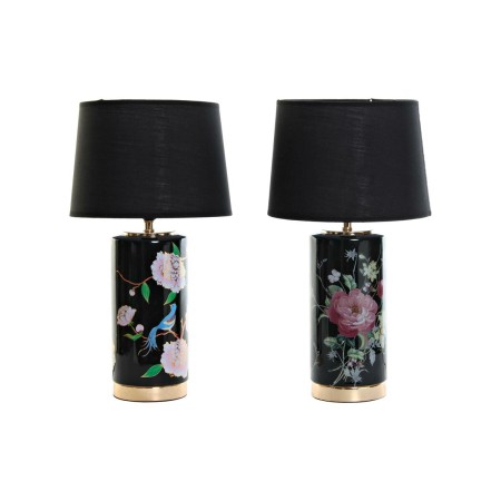 Lampe de bureau DKD Home Decor Noir Doré Multicouleur Fleurs 220 V 50 W Shabby Chic (28 x 28 x 50 cm) (2 Unités)